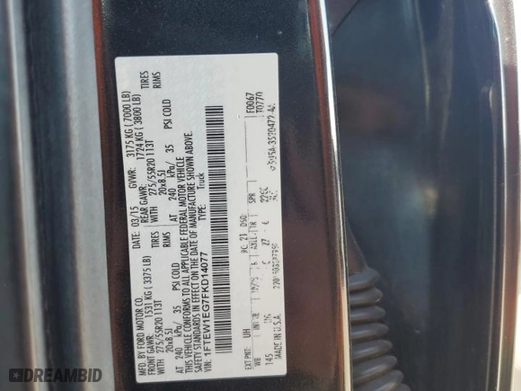 2015 Ford F-150 XLT with VIN 1FTEW1EG7FKD14077, listed as a Copart auction lot 51232885 with 187,898 mi miles and Salvage Title. Bid and sale history available at carsss.com. Image 14.