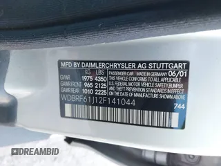 2002 Mercedes-Benz C 230/260/280/320 z VIN WDBRF61J12F141044, wystawiony jako IAAI lot #41424841 z przebiegiem 304 862 mil mil oraz . Historia ofert i sprzedaży dostępna na DreamBid. Obrazek 9.