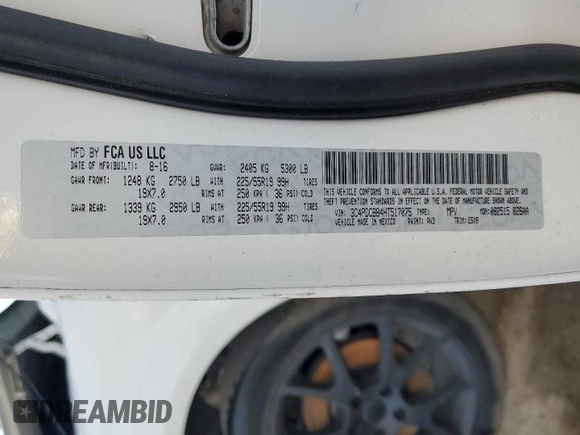 2017 Dodge Journey SXT with VIN 3C4PDCBB4HT517075, listed as a Copart auction lot 50137965 with 192,007 mi miles and Salvage Title. Bid and sale history available at DreamBid. Image 16.