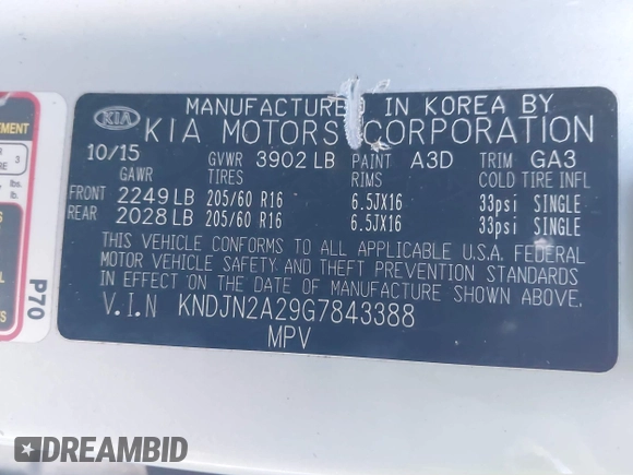 2016 Kia Soul with VIN KNDJN2A29G7843388, listed as a IAAI auction lot 40996261 with 103,900 mi miles. Bid and sale history available at carsss.com. Image 9.