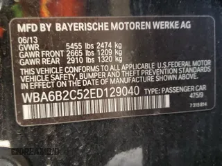 2014 BMW 6 Series 650i with VIN WBA6B2C52ED129040, listed as a Copart auction lot 83829924 with 116,674 mi miles and Salvage Title. Bid and sale history available at DreamBid. Image 12.