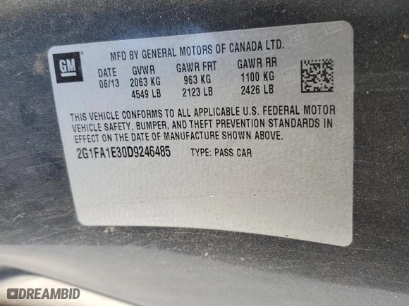 2013 Chevrolet Camaro LS with VIN 2G1FA1E30D9246485, listed as a Copart auction lot 46357535 with 150,112 mi miles and Salvage Title. Bid and sale history available at carsss.com. Image 14.