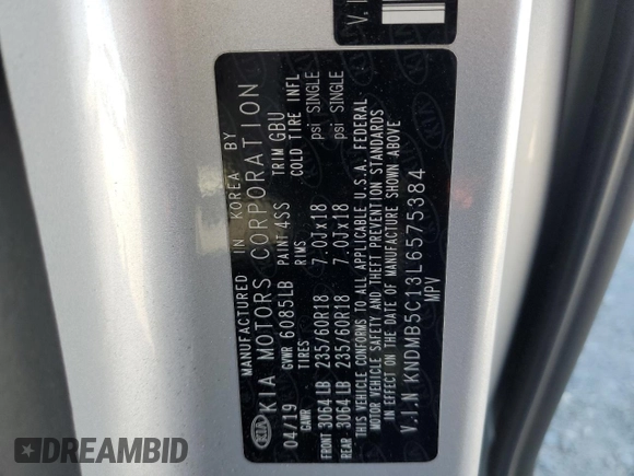 2020 Kia Sedona LX with VIN KNDMB5C13L6575384, listed as a Copart auction lot 89315845 with 85,536 mi miles and Salvage Title. Bid and sale history available at carsss.com. Image 13.