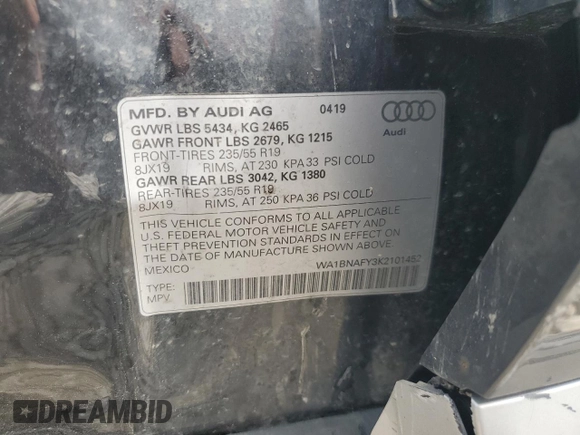 2019 Audi Q5 Premium Plus z VIN WA1BNAFY3K2101452, wystawiony jako Copart lot #60135695 z przebiegiem 116 998 mil mil oraz Czysty tytuł • Clean title. Historia ofert i sprzedaży dostępna na DreamBid. Obrazek 14.