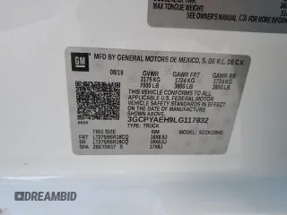2020 Chevrolet Silverado 1500 Work Truck with VIN 3GCPYAEH9LG117832, listed as a Copart auction lot 85797414 with 50,262 mi miles and Non Repairable. Bid and sale history available at DreamBid. Image 13.