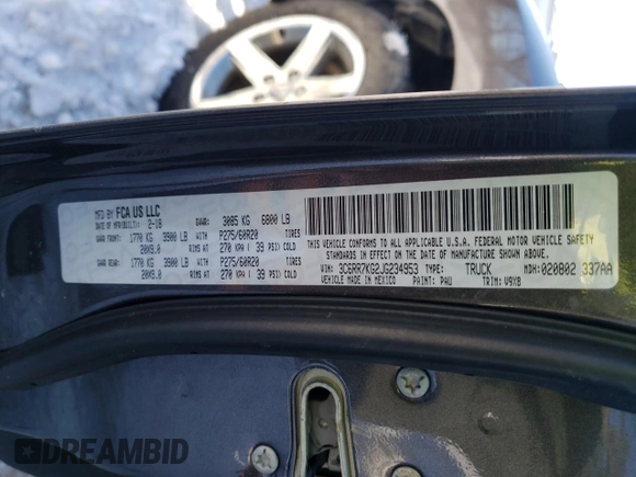 2018 Ram 1500 Express with VIN 3C6RR7KG2JG234953, listed as a Copart auction lot 88783065 with 130,527 mi miles and Salvage title. Bid and sale history available at DreamBid. Image 12.