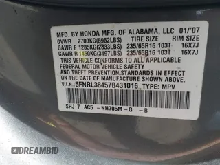 2007 Honda Odyssey EX with VIN 5FNRL38457B431016, listed as a IAAI auction lot 42155643 with 230,359 mi miles. Bid and sale history available at carsss.com. Image 9.