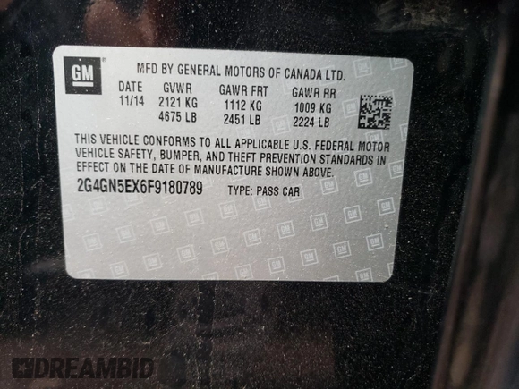 2015 Buick Regal Premium I с VIN 2G4GN5EX6F9180789, выставлен на аукционе Copart как лот 57772525 с пробегом 130 111 миль миль и Списание • Salvage title. История ставок и продаж доступна на DreamBid. Изображение 13.