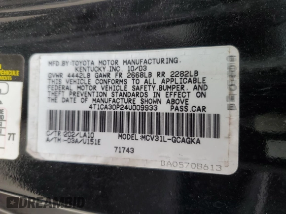 2004 Toyota Solara SE with VIN 4T1CA30P24U009933, listed as a Copart auction lot 72213464 with 360,706 mi miles and Salvage Title. Bid and sale history available at DreamBid. Image 12.