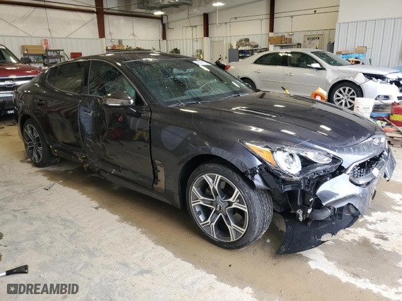 2021 Kia Stinger GT-Line with VIN KNAE15LA9M6087949, listed as a Copart auction lot 48048155 with 23,366 mi miles and Salvage Title. Bid and sale history available at carsss.com. Image 4.