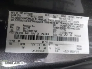 2015 Ford Focus SE with VIN 1FADP3F23FL247162, listed as a IAAI auction lot 42542583 with 95,852 mi miles and . Bid and sale history available at DreamBid. Image 9.