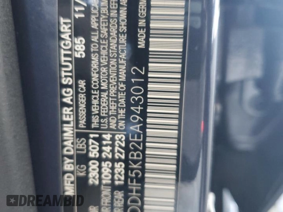 2014 Mercedes-Benz E 350 Sport with VIN WDDHF5KB2EA943012, listed as a Copart auction lot 61136245 with 53,502 mi miles and Salvage title. Bid and sale history available at DreamBid. Image 13.