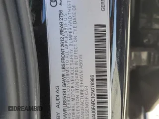 2016 Audi A6 Premium Plus with VIN WAUGFAFC1GN076986, listed as a Copart auction lot 56123585 with 100,837 mi miles and Salvage title. Bid and sale history available at DreamBid. Image 13.