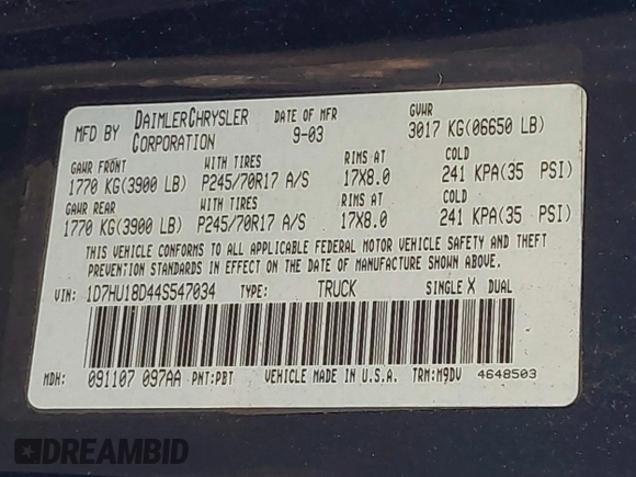 2004 Dodge 1500 SLT with VIN 1D7HU18D44S547034, listed as a IAAI auction lot 42225828 with 176,722 mi miles and . Bid and sale history available at carsss.com. Image 9.