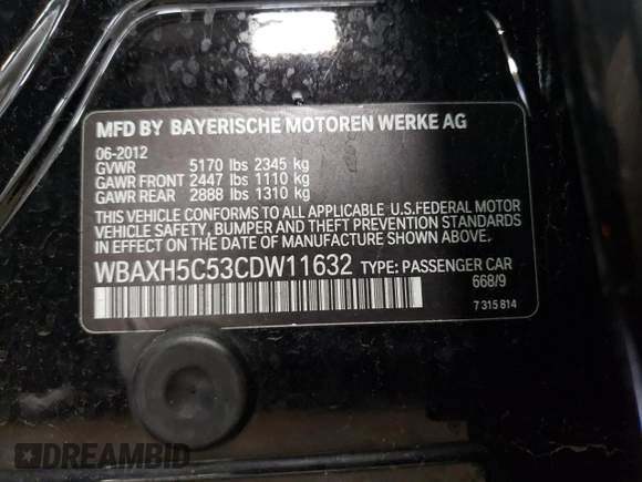 2012 BMW 5 Series 528i xDrive with VIN WBAXH5C53CDW11632, listed as a Copart auction lot 51241795 with 80,037 mi miles and Salvage Title. Bid and sale history available at carsss.com. Image 12.