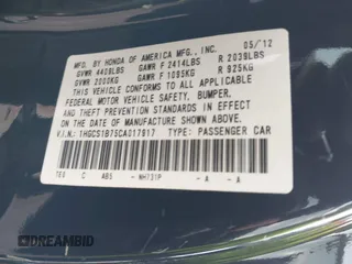 2012 Honda Accord EX with VIN 1HGCS1B75CA017917, listed as a IAAI auction lot 40744528 with 111,213 mi miles and . Bid and sale history available at DreamBid. Image 9.