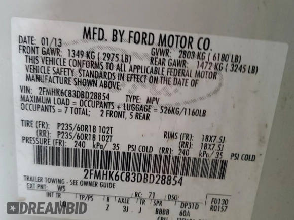 2013 Ford Flex SEL with VIN 2FMHK6C83DBD28854, listed as a Copart auction lot 51460265 with 145,941 mi miles and Salvage Title. Bid and sale history available at carsss.com. Image 14.