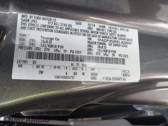 2014 Ford Focus Titanium with VIN 1FADP3N20EL422693, listed as a IAAI auction lot 42060024 with 97,371 mi miles and . Bid and sale history available at DreamBid. Image 9.