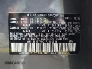 2023 Subaru Outback Premium with VIN 4S4BTADC7P3190586, listed as a IAAI auction lot 42634817 with 66,836 mi miles and . Bid and sale history available at DreamBid. Image 25.