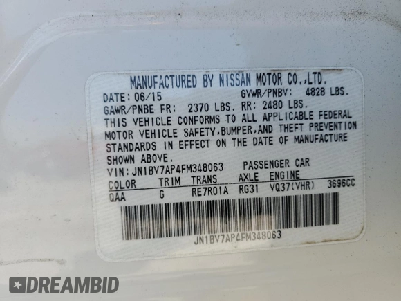2015 Infiniti Q50 Premium z VIN JN1BV7AP4FM348063, wystawiony jako Copart lot #52712245 z przebiegiem 55 188 mil mil oraz Szkoda całkowita • Salvage title. Historia ofert i sprzedaży dostępna na DreamBid. Obrazek 14.