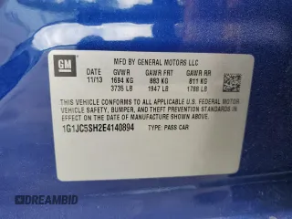 2014 Chevrolet Sonic LT z VIN 1G1JC5SH2E4140894, wystawiony jako Copart lot #55408215 z przebiegiem 122 783 mil mil oraz Szkoda całkowita • Salvage title. Historia ofert i sprzedaży dostępna na DreamBid. Obrazek 12.