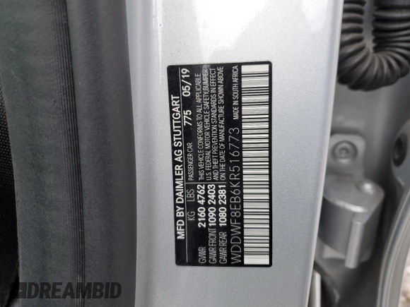 2019 Mercedes-Benz C 300 with VIN WDDWF8EB6KR516773, listed as a Copart auction lot 44393105 with 48,991 mi miles and Salvage Title. Bid and sale history available at carsss.com. Image 12.