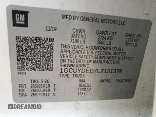 2020 Chevrolet Silverado 1500 LT z VIN 1GCUYDED7LZ151379, wystawiony jako Copart lot #47855705 z przebiegiem 128 232 mil mil oraz Szkoda całkowita • Salvage title. Historia ofert i sprzedaży dostępna na DreamBid. Obrazek 12.