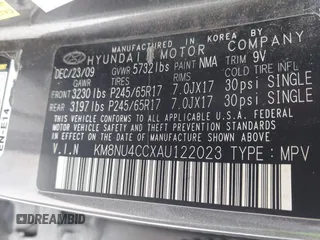 2010 Hyundai Veracruz Limited with VIN KM8NU4CCXAU122023, listed as a IAAI auction lot 42299266 with 147,264 mi miles and . Bid and sale history available at DreamBid. Image 9.