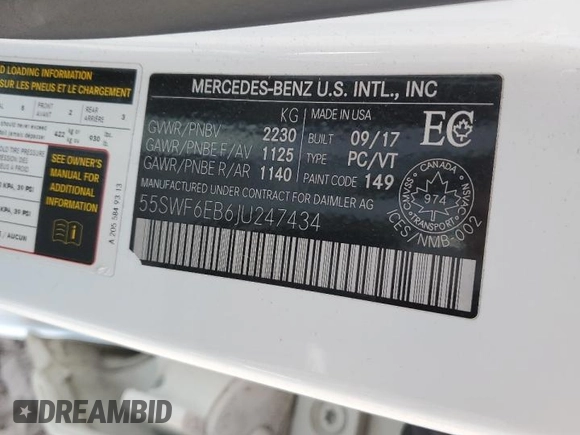 2018 Mercedes-Benz C 43 AMG with VIN 55SWF6EB6JU247434, listed as a Copart auction lot 48540115 with Not Provided miles and Salvage Title. Bid and sale history available at carsss.com. Image 12.
