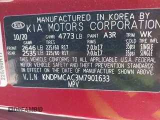2021 Kia Sportage LX with VIN KNDPMCAC3M7901633, listed as a IAAI auction lot 42060511 with 89,816 mi miles and . Bid and sale history available at carsss.com. Image 9.