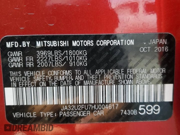 2017 Mitsubishi Lancer ES with VIN JA32U2FU7HU004617, listed as a Copart auction lot 70655914 with 91,629 mi miles and Salvage Title. Bid and sale history available at carsss.com. Image 12.
