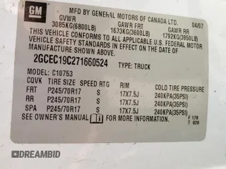 2007 Chevrolet Silverado 1500 LT w/1LT with VIN 2GCEC19C271660524, listed as a Copart auction lot 88165415 with 0 mi miles and Salvage Title. Bid and sale history available at carsss.com. Image 12.