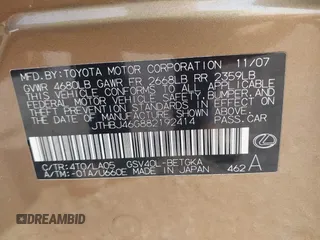 2008 Lexus ES 330 с VIN JTHBJ46G882192414, выставлен на аукционе IAAI как лот 42480488 с пробегом 222 699 миль миль и . История ставок и продаж доступна на DreamBid. Изображение 9.