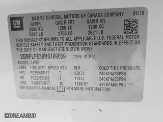 2017 Chevrolet Equinox LT with VIN 2GNFLFE38H6189059, listed as a IAAI auction lot 41496751 with 89,059 mi miles. Bid and sale history available at carsss.com. Image 9.
