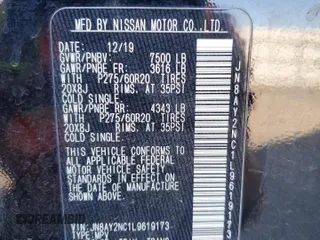 2020 Nissan Armada SL with VIN JN8AY2NC1L9619173, listed as a Copart auction lot 58111894 with 89,269 mi miles and Salvage Title. Bid and sale history available at carsss.com. Image 15.