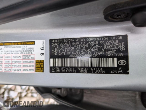 2008 Toyota Prius with VIN JTDKB20U183376203, listed as a Copart auction lot 50240535 with 245,309 mi miles and Salvage Title. Bid and sale history available at carsss.com. Image 12.