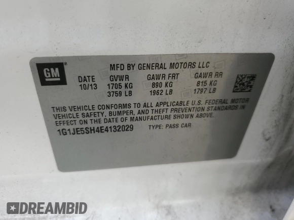 2014 Chevrolet Sonic LTZ with VIN 1G1JE5SH4E4132029, listed as a Copart auction lot 45450305 with 115,173 mi miles and Clean Title. Bid and sale history available at carsss.com. Image 12.