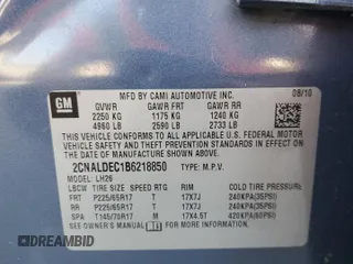 2011 Chevrolet Equinox 1LT with VIN 2CNALDEC1B6218850, listed as a Copart auction lot 54394685 with 195,904 mi miles and Salvage Title. Bid and sale history available at DreamBid. Image 13.