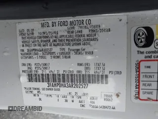 2010 Ford Fusion SE with VIN 3FAHP0HA3AR202527, listed as a IAAI auction lot 41698369 with 194,621 mi miles. Bid and sale history available at carsss.com. Image 9.