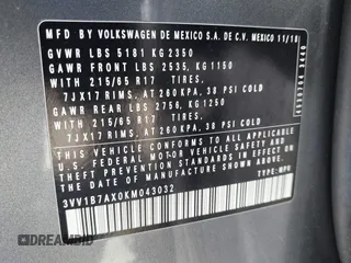 2019 Volkswagen Tiguan S z VIN 3VV1B7AX0KM043032, wystawiony jako IAAI lot #41862179 z przebiegiem 154 440 mil mil oraz . Historia ofert i sprzedaży dostępna na DreamBid. Obrazek 9.
