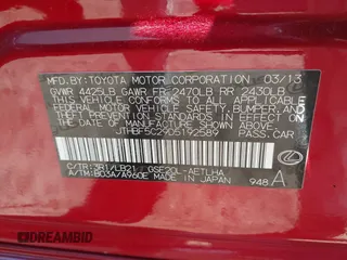 2013 Lexus IS 250 with VIN JTHBF5C29D5192589, listed as a IAAI auction lot 42018276 with 122,303 mi miles and . Bid and sale history available at DreamBid. Image 9.