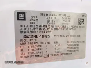 2015 Chevrolet Express Passenger LT с VIN 1GAZG1FG7F1107927, выставлен на аукционе IAAI как лот 41876551 с пробегом 185 472 миль миль и . История ставок и продаж доступна на DreamBid. Изображение 9.
