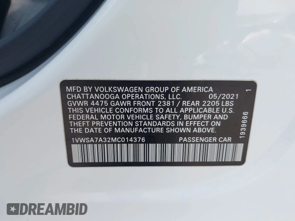 2021 Volkswagen Passat SE z VIN 1VWSA7A32MC014376, wystawiony jako IAAI lot #42314372 z przebiegiem 81 209 mil mil oraz . Historia ofert i sprzedaży dostępna na DreamBid. Obrazek 9.