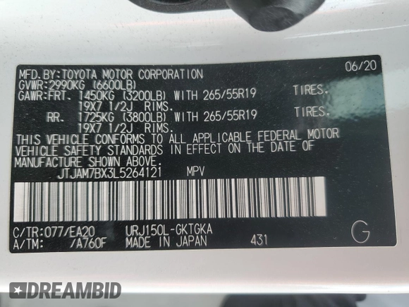 2020 Lexus GX 460 Premium z VIN JTJAM7BX3L5264121, wystawiony jako Copart lot #52715955 z przebiegiem 55 015 mil mil oraz Szkoda całkowita • Salvage title. Historia ofert i sprzedaży dostępna na DreamBid. Obrazek 14.