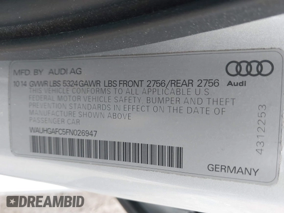 2015 Audi A6 3.0T Prestige with VIN WAUHGAFC5FN026947, listed as a IAAI auction lot 41718442 with 110,410 mi miles. Bid and sale history available at carsss.com. Image 9.