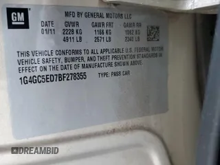 2011 Buick LaCrosse CXL with VIN 1G4GC5ED7BF278355, listed as a Copart auction lot 50577145 with 128,027 mi miles and Non repairable. Bid and sale history available at DreamBid. Image 13.