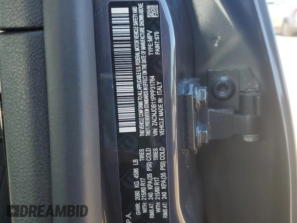 2023 Jeep Renegade Latitude with VIN ZACNJDB11PPP31764, listed as a Copart auction lot 88681705 with 12,593 mi miles and Salvage Title. Bid and sale history available at carsss.com. Image 13.