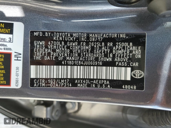 2018 Toyota Avalon Hybrid XLE Plus z VIN 4T1BD1EB4JU060916, wystawiony jako Copart lot #47883595 z przebiegiem 106 333 mil mil oraz Szkoda całkowita • Salvage title. Historia ofert i sprzedaży dostępna na DreamBid. Obrazek 12.