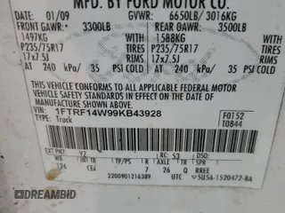 2009 Ford F-150 XL with VIN 1FTRF14W99KB43928, listed as a Copart auction lot 49001195 with 162,097 mi miles and Salvage title. Bid and sale history available at DreamBid. Image 14.