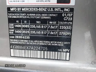 2007 Mercedes-Benz M 350 with VIN 4JGBB86EX7A224705, listed as a IAAI auction lot 41923857 with 149,751 mi miles and . Bid and sale history available at DreamBid. Image 9.